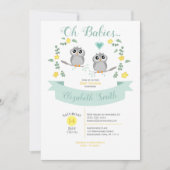 Gender neutral Twin Cute owls babyshower 招待状 (正面)