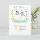 Gender neutral Twin Cute owls babyshower 招待状 (スタンド正面)