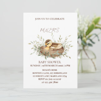 Gender Neutral Watercolor Duckling Baby Shower Inv 招待状
