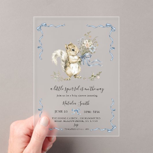 Gender Neutral watercolor Squirrel Baby Shower  アクリル招待状 (インサイチュ (ポータブル))