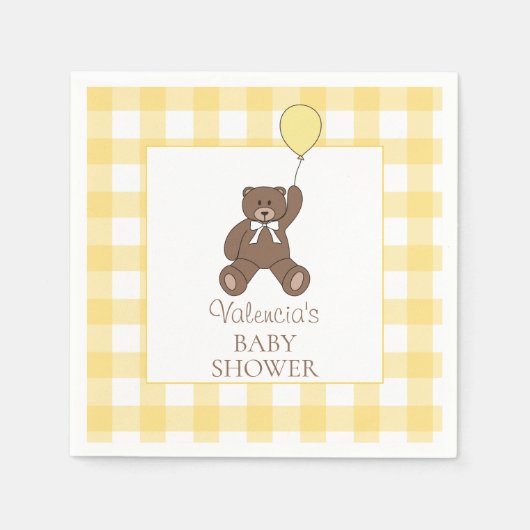 Gender Neutral Yellow Teddy Bear Baby Shower スタンダードカクテルナプキン (正面)
