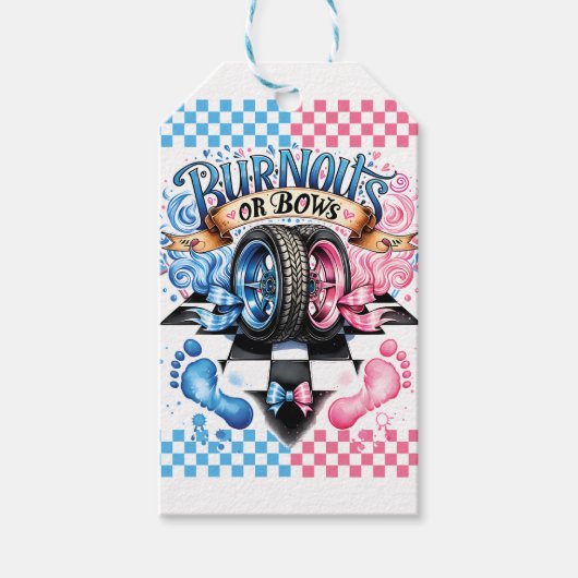 Gender Reveal Baby Shower Burnouts Bows Gift Bag ギフトタグ (正面)