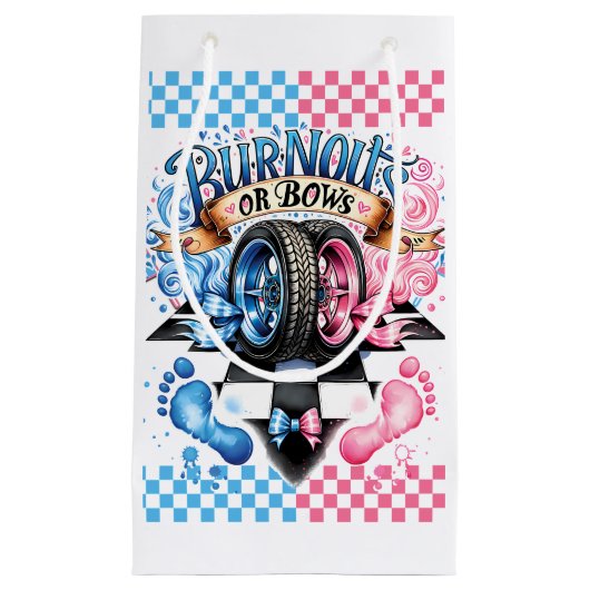 Gender Reveal Baby Shower Burnouts Bows Gift Bag スモールペーパーバッグ (正面)