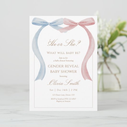 Gender Reveal Baby Shower Invitation Pink and Blue 招待状 (スタンド正面)