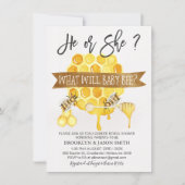 Gender Reveal Beeをテーマにしたベビーシャワー招待状 招待状 (正面)