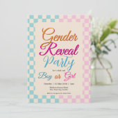 Gender Reveal Blue-Pink Plaid Checkered 招待状 (スタンド正面)