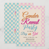Gender Reveal Blue-Pink Plaid Checkered 招待状 (正面/裏面)