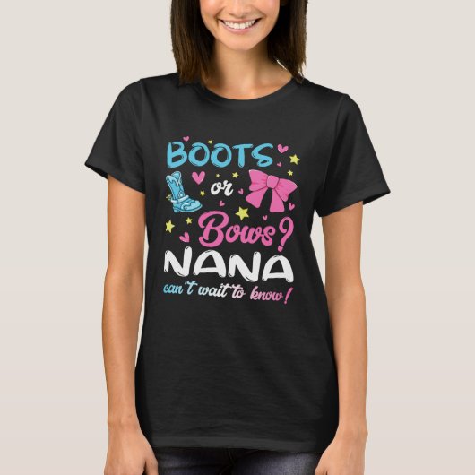 Gender Reveal Boots or Bows Nana Matching Baby Par Tシャツ (正面)