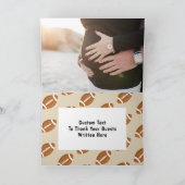 Gender Reveal Football Baby Boy Shower Photo サンキューカード (内部)