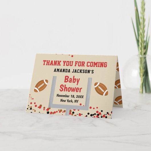 Gender Reveal Football Baby Boy Shower Photo サンキューカード (正面)