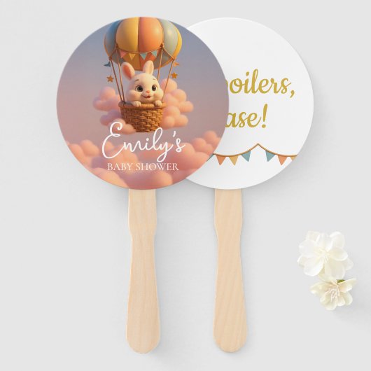 Gender Reveal Hand Fan, Bunny Balloon Neutral Team ハンドファン (正面&裏面)