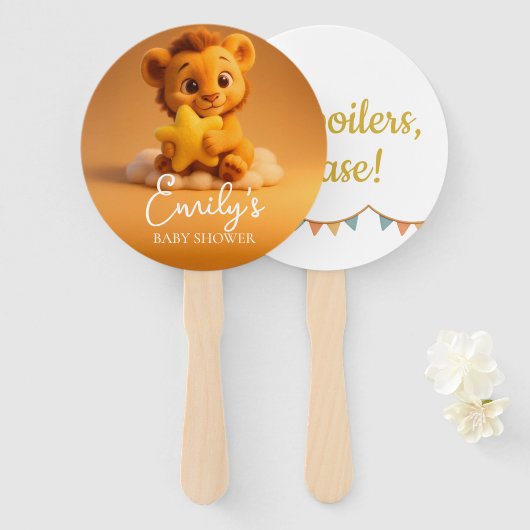 Gender Reveal Hand Fan, Little Lion. Neutral Team ハンドファン (正面&裏面)