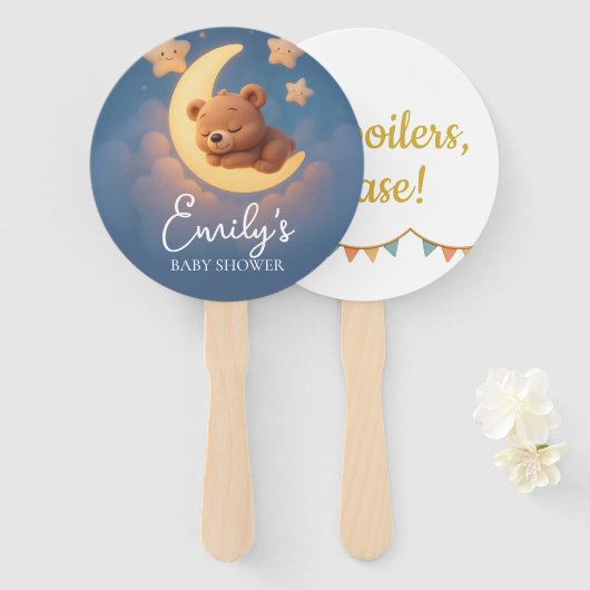 Gender Reveal Hand Fan, Teddy Bear. Neutral Team ハンドファン (正面&裏面)