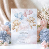 Gender Reveal He or She Bear Balloon Invitation 招待状
