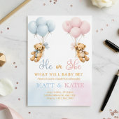 Gender Reveal "He or She Bear Balloons Blue Pink  招待状