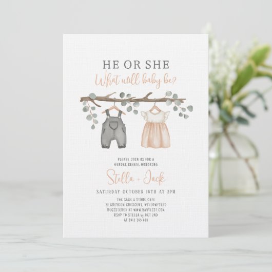 Gender Reveal He or She Clothesline  招待状 (スタンド正面)