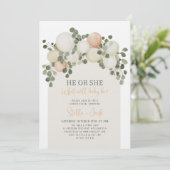 Gender Reveal He or She Greenery Balloons 招待状 (スタンド正面)