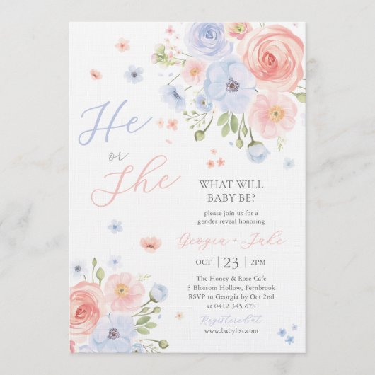 Gender Reveal He or She Pink Blue Invitation 招待状 (正面)