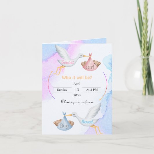 Gender Reveal invitation - Blue and Pink Storks 招待状 (正面)