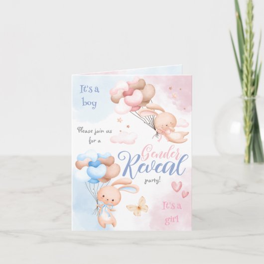 Gender Reveal Invitation - Blue & Pink Balloons 招待状 (正面)