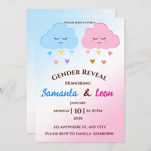 Gender Reveal Invitation Card 招待状 (正面/裏面)