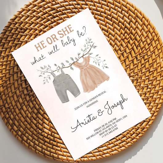 Gender Reveal Invitation card on marble surface  招待状