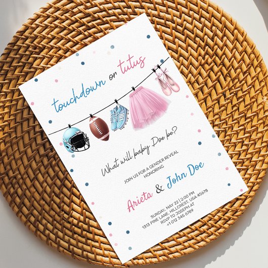 Gender Reveal Invitation card with a football,tutu 招待状