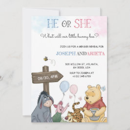 Gender reveal invitation card with joyful imagery 招待状