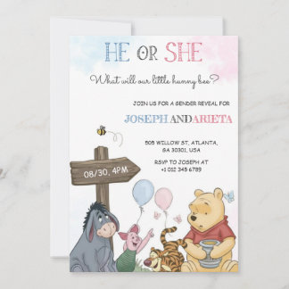 Gender reveal invitation card with joyful imagery  招待状