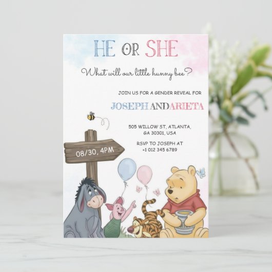 Gender reveal invitation card with joyful imagery  招待状 (スタンド正面)