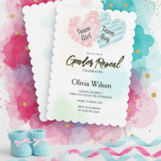 Gender Reveal Invitation – Pink & Blue Watercolor  招待状