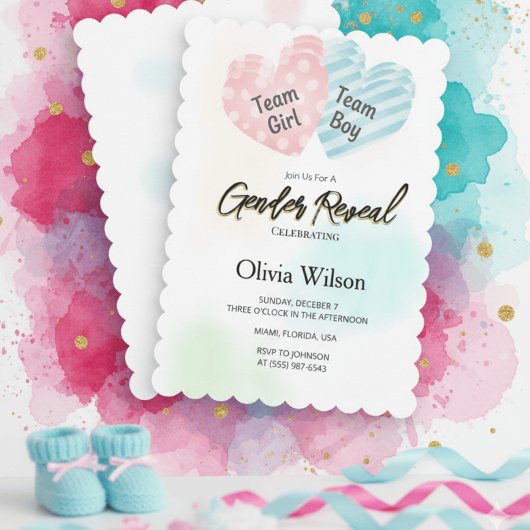 Gender Reveal Invitation – Pink & Blue Watercolor 招待状