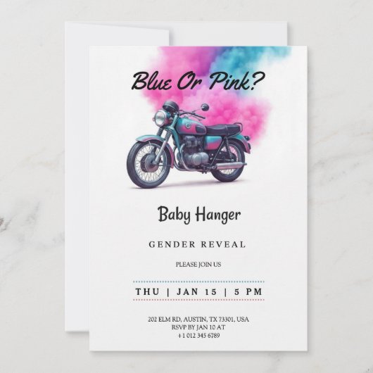 Gender reveal Invitation with a motorcycle  招待状 (正面)