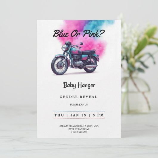Gender reveal Invitation with a motorcycle 招待状 (スタンド正面)