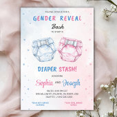 Gender reveal invitation with "Bash" and "Diaper 招待状