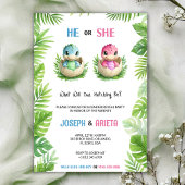 Gender reveal invitation with cartoon dinosaur egg 招待状