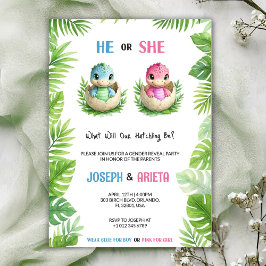 Gender reveal invitation with cartoon dinosaur egg 招待状