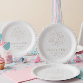 Gender Reveal Paper Plate - Boho Floral ペーパープレート
