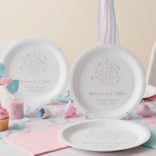 Gender Reveal Paper Plate - Boho Floral ペーパープレート