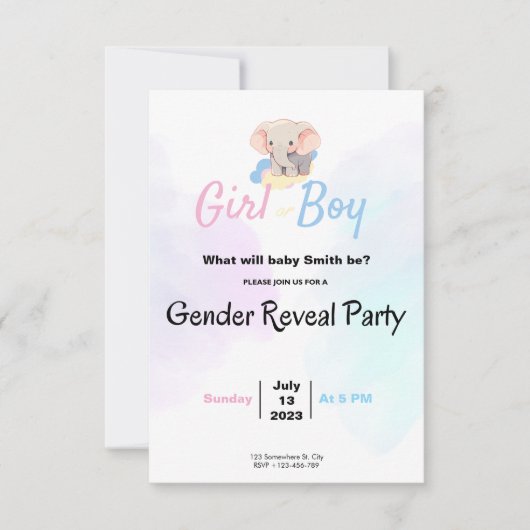 Gender Reveal Party & Baby Shower Invitation 招待状 (正面)