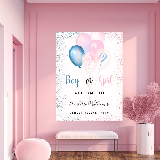 Gender reveal party boy girl blue pink glitter ポスター