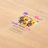 Gender Reveal Party He or She Baby Bee Shower アクリル招待状 (レイダウン)