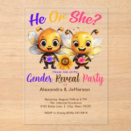 Gender Reveal Party He or She Baby Bee Shower アクリル招待状