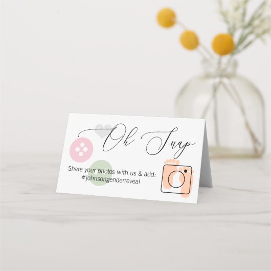 Gender Reveal Photo Share Folded table card プレイスカード (正面)