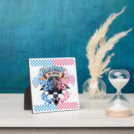 Gender Reveal Pink and Blue Bows and Tires フォトプラーク