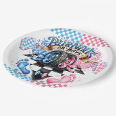 Gender Reveal Pink and Blue Bows and Tires ペーパープレート (アングル)