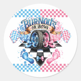 Gender Reveal Pink and Blue Bows and Tires ラウンドシール