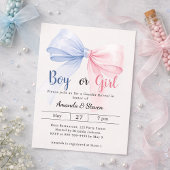 Gender reveal pink blue bow ivory boy girl 招待状