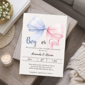 Gender reveal pink blue bow ivory boy girl 招待状