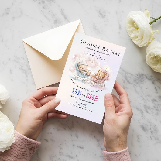 Gender Reveal Stroller Teddies Invitation 招待状